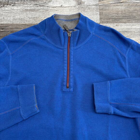 Tommy Bahama Flipshore Half Zip Reversible Blue‎ Gray Mens L Pullover Sweater - Picture 1 of 7
